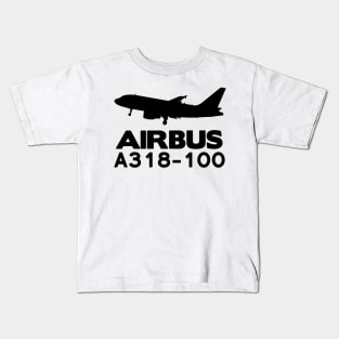 Airbus A318-100 Silhouette Print (Black) Kids T-Shirt